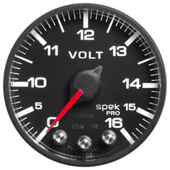 AutoMeter - AutoMeter Gauge Voltmeter 2-1/16in. 16V Stepper Motor W/Peak & Warn Blk/Blk Spek-Pro - Demon Performance