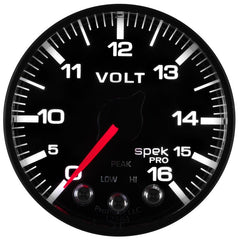 AutoMeter - AutoMeter Gauge Voltmeter 2-1/16in. 16V Stepper Motor W/Peak & Warn Blk/Blk Spek-Pro - Demon Performance