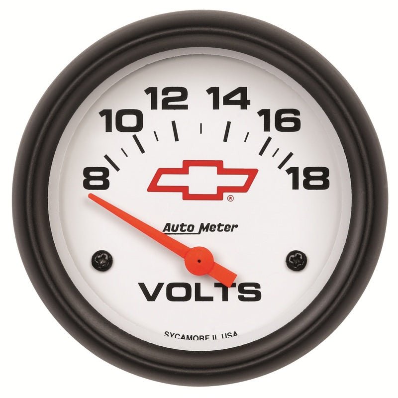 AutoMeter - AutoMeter Gauge Voltmeter 2-5/8in. 18V Electric Chevy Red Bowtie White - Demon Performance