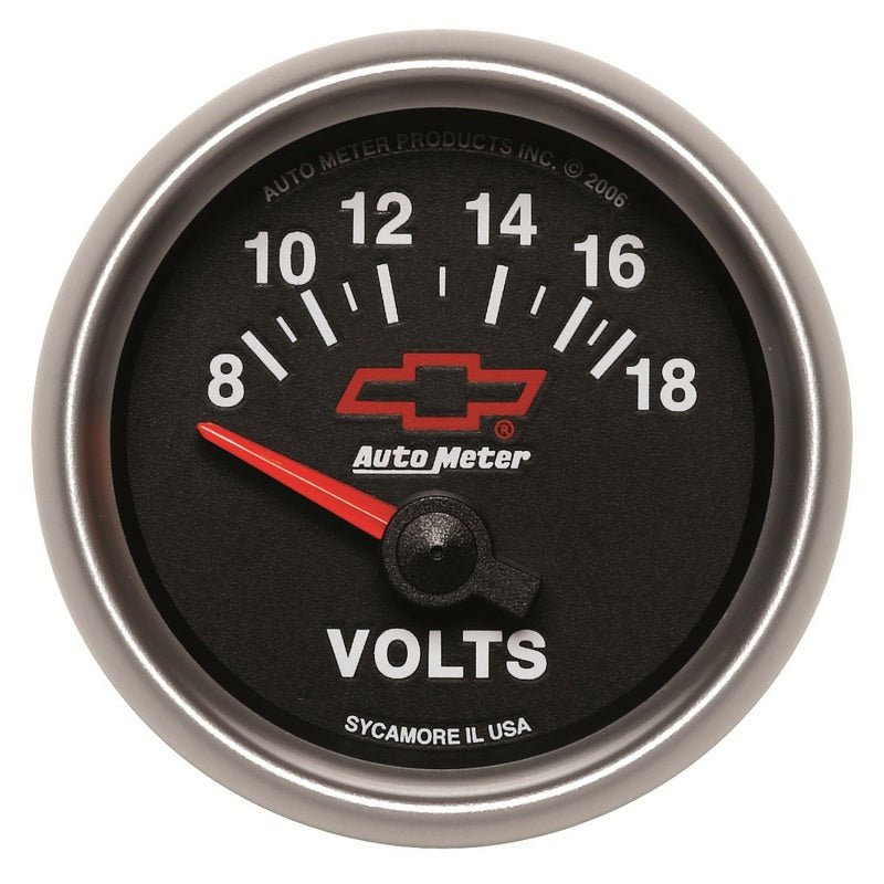AutoMeter - Autometer GM Bowtie Black 2-1/16 Voltmeter 8-18V - Demon Performance