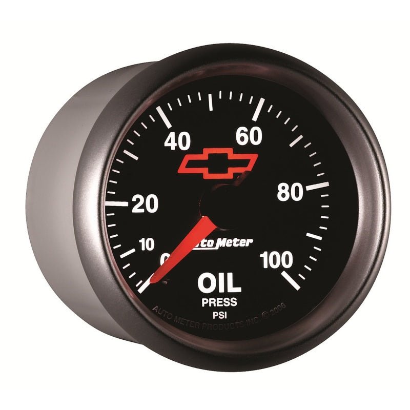 AutoMeter - Autometer GM Bowtie Black 2-1/16in 0-100 PSI Oil Pressure - Stepper Motor - Demon Performance