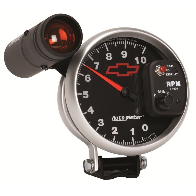 AutoMeter - Autometer GM Bowtie Black 5in 10000 RPM Pedestal Electronic Tachometer w/ Ext Shift Light - Demon Performance