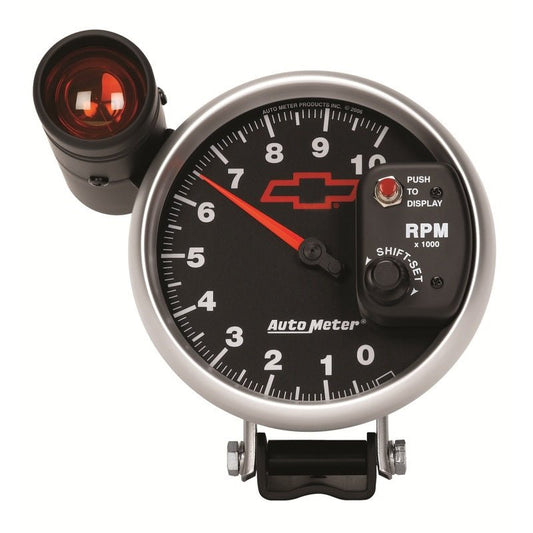 AutoMeter - Autometer GM Bowtie Black 5in 10000 RPM Pedestal Electronic Tachometer w/ Ext Shift Light - Demon Performance