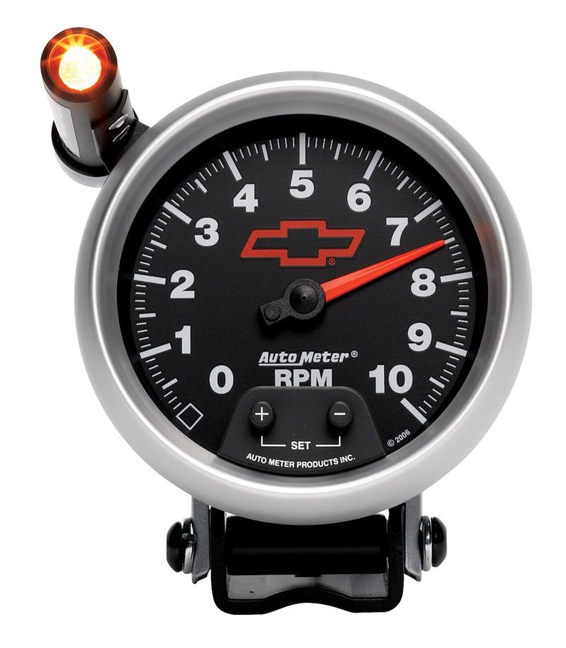 AutoMeter - Autometer GM Red Bowtie Black 3-3/4in 0-10000 RPM Pedestal Mount Tachometer Quick-Lite - Demon Performance