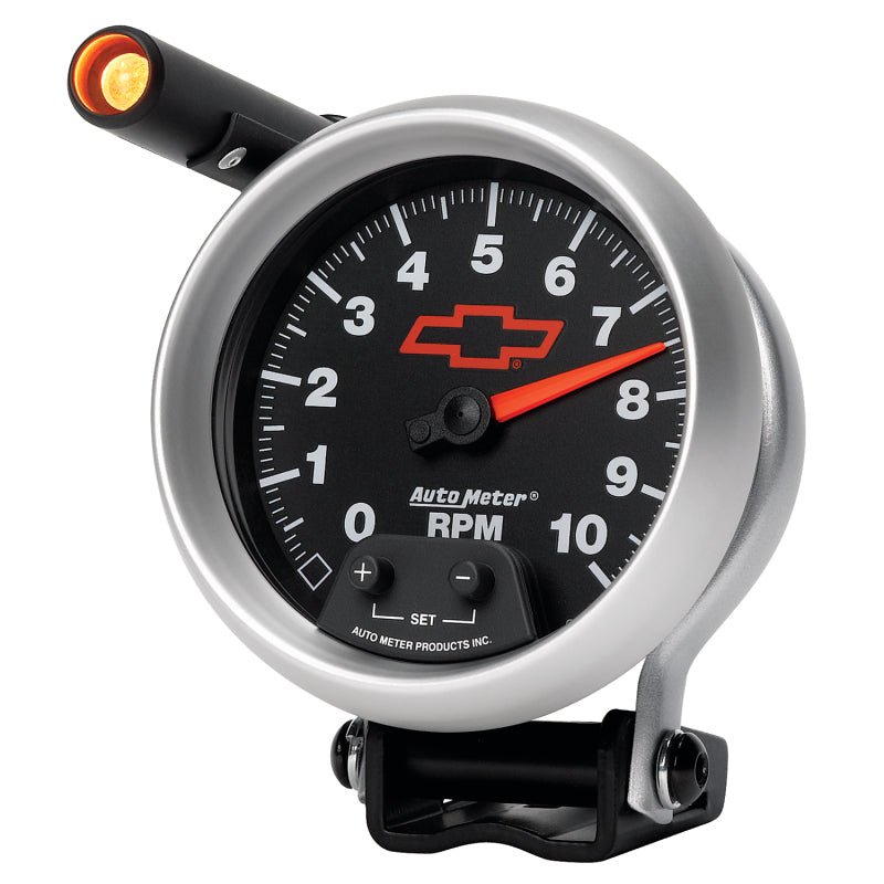 AutoMeter - Autometer GM Red Bowtie Black 3-3/4in 0-10000 RPM Pedestal Mount Tachometer Quick-Lite - Demon Performance