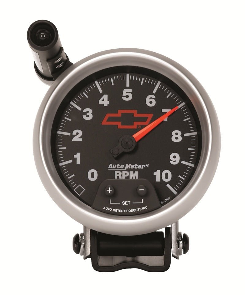 AutoMeter - Autometer GM Red Bowtie Black 3-3/4in 0-10000 RPM Pedestal Mount Tachometer Quick-Lite - Demon Performance