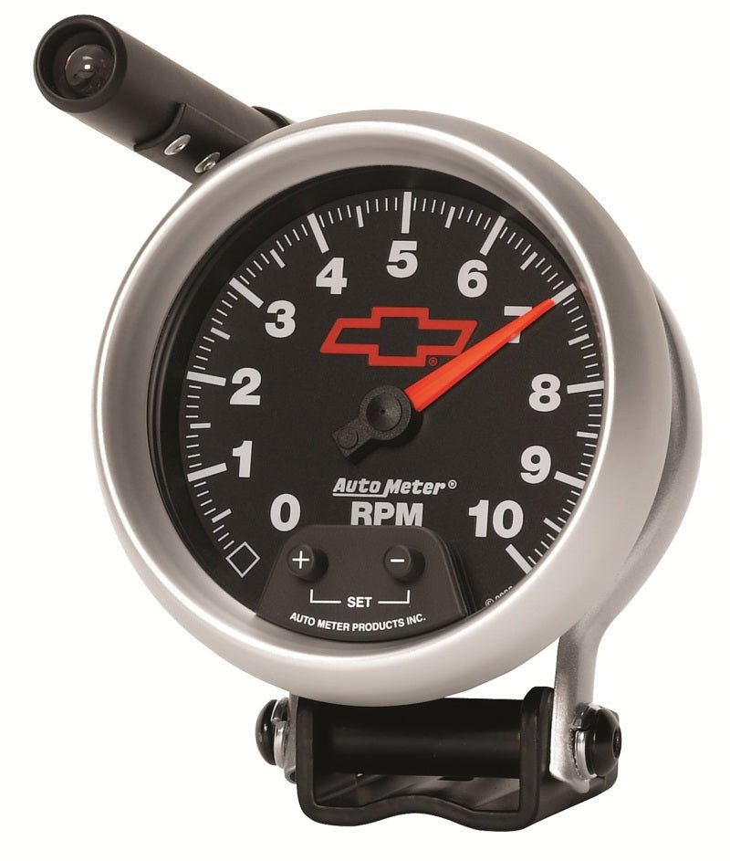 AutoMeter - Autometer GM Red Bowtie Black 3-3/4in 0-10000 RPM Pedestal Mount Tachometer Quick-Lite - Demon Performance