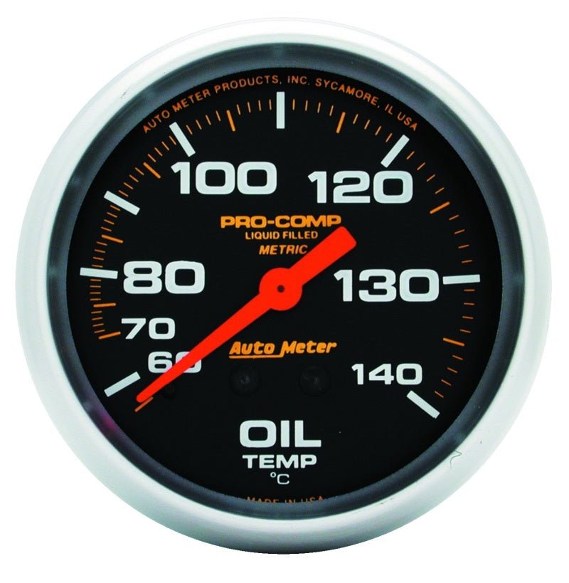 AutoMeter - Autometer Liquid Filled Mechanical 66.7mm 140-280 deg F Oil Termperature Gauge Includes 6 ft Tubing - Demon Performance