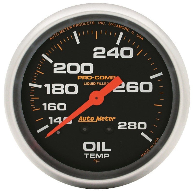 AutoMeter - Autometer Liquid Filled Mechanical 66.7mm 140-280 deg F Oil Termperature Gauge Includes 6 ft Tubing - Demon Performance