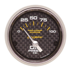 AutoMeter - Autometer Marine Carbon Fiber 2-1/16in 100PSI Electric Oil Pressure Gauge - Demon Performance