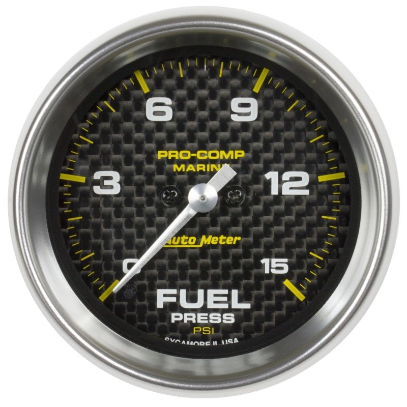 AutoMeter - Autometer Marine Carbon Fiber 2-1/16in 15 PSI Digital Stepper Motor Fuel Pressure Gauge - Demon Performance
