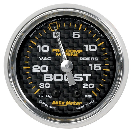 AutoMeter - Autometer Marine Carbon Fiber 2-1/16in 30INHG/20PSI Mechanical Vacuum/Boost Gauge - Demon Performance