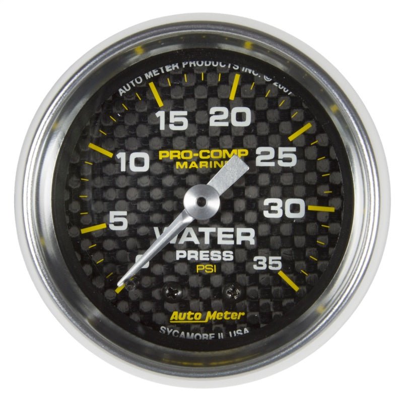 AutoMeter - Autometer Marine Carbon Fiber 2-1/16in 35 PSI Mechanical Water Pressure Gauge - Demon Performance