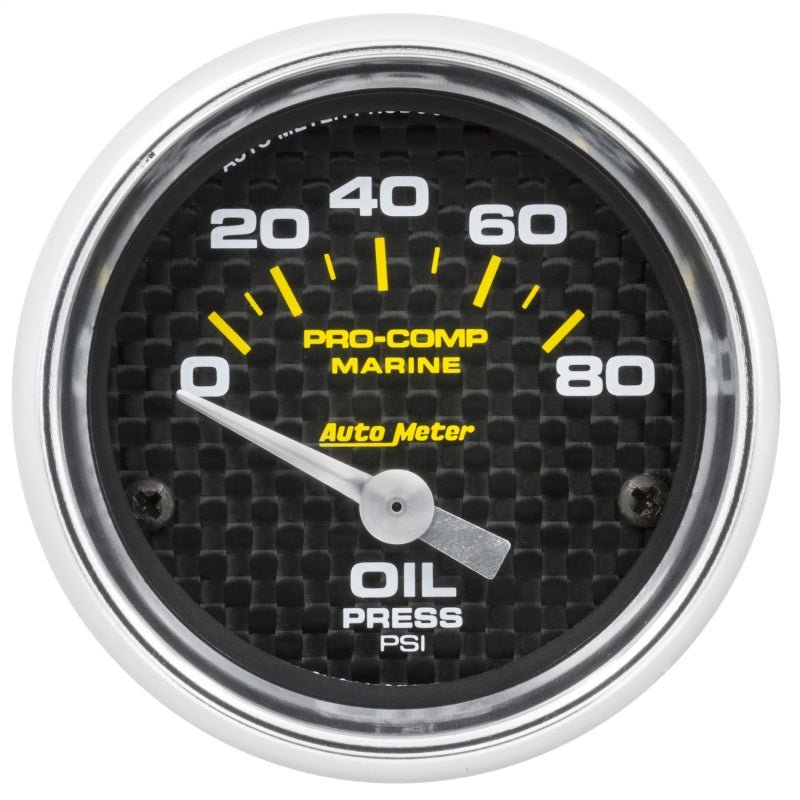 AutoMeter - Autometer Marine Carbon Fiber 2-1/16in 80 PSI Electric Oil Pressure Gauge - Demon Performance