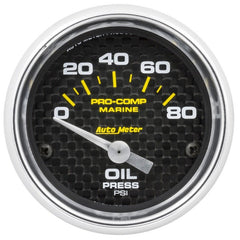 AutoMeter - Autometer Marine Carbon Fiber 2-1/16in 80 PSI Electric Oil Pressure Gauge - Demon Performance