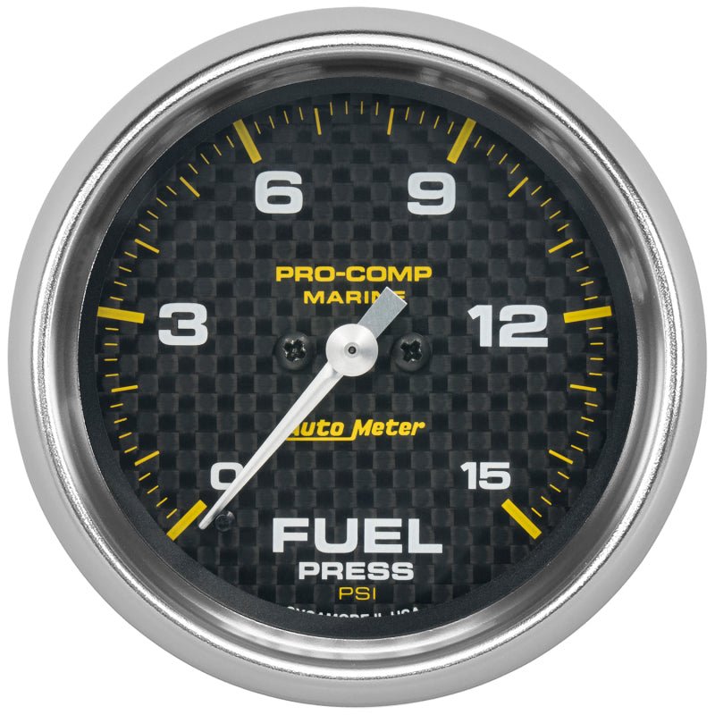 AutoMeter - Autometer Marine Carbon Fiber 2-5/8in 15 PSI Digital Stepper Motor Fuel Pressure Gauge - Demon Performance