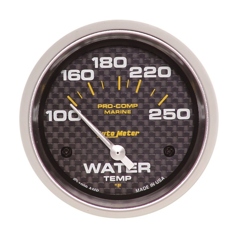 AutoMeter - Autometer Marine Carbon Fiber 2-5/8in Electric Water Temperature Gauge 100-250 Deg F - Demon Performance