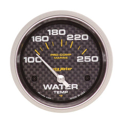 AutoMeter - Autometer Marine Carbon Fiber 2-5/8in Electric Water Temperature Gauge 100-250 Deg F - Demon Performance