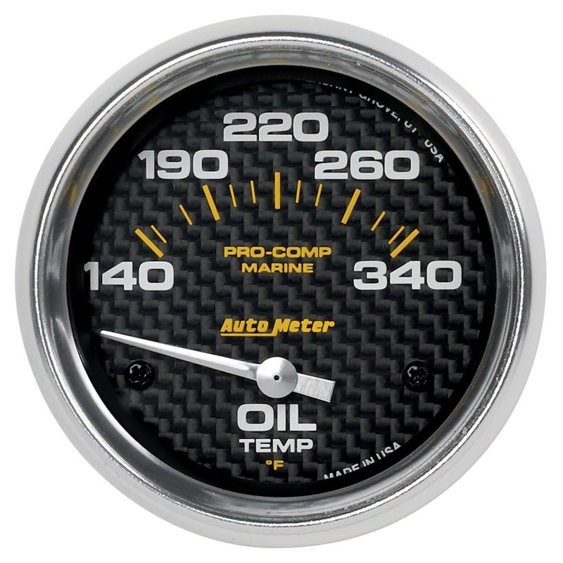 AutoMeter - Autometer Marine Carbon Fiber Electric Oil Temperature Gauge 2-5/8in 140-300 Deg F - Demon Performance