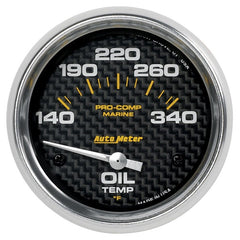 AutoMeter - Autometer Marine Carbon Fiber Electric Oil Temperature Gauge 2-5/8in 140-300 Deg F - Demon Performance