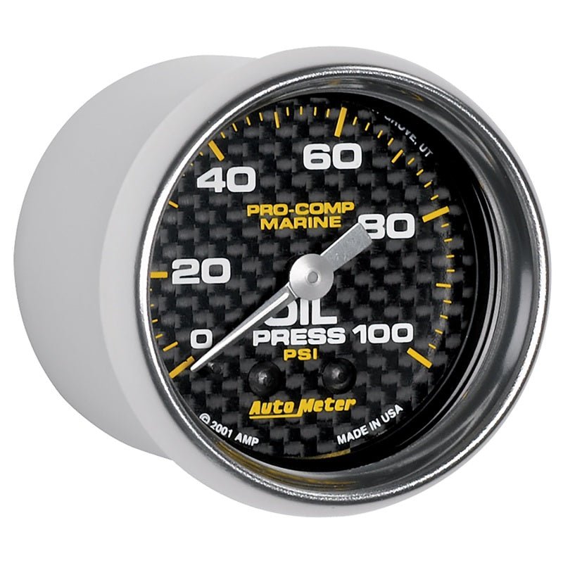 AutoMeter - Autometer Marine Carbon Fiber Ultra-Lite 2-1/16in 100PSI Mechanical Oil Pressure Gauge - Demon Performance