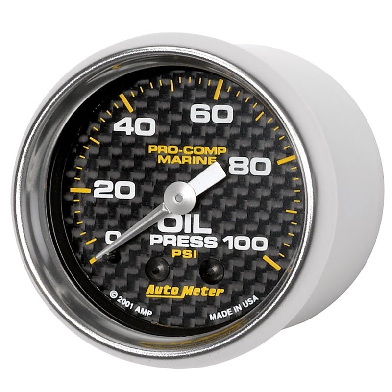 AutoMeter - Autometer Marine Carbon Fiber Ultra-Lite 2-1/16in 100PSI Mechanical Oil Pressure Gauge - Demon Performance