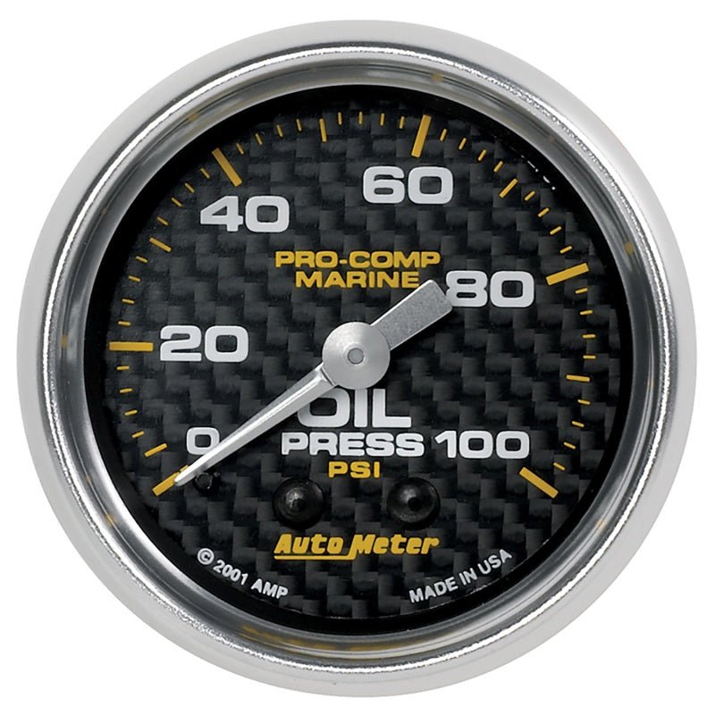 AutoMeter - Autometer Marine Carbon Fiber Ultra-Lite 2-1/16in 100PSI Mechanical Oil Pressure Gauge - Demon Performance