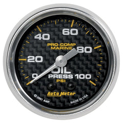 AutoMeter - Autometer Marine Carbon Fiber Ultra-Lite 2-1/16in 100PSI Mechanical Oil Pressure Gauge - Demon Performance