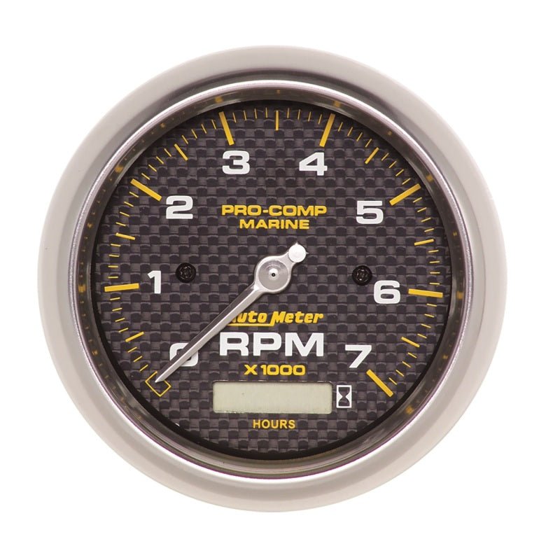 AutoMeter - Autometer Marine Carbon Fiber Ultra-Lite 3-3/8in 7K RPM w/Hourmeter Tachometer Gauge - Demon Performance