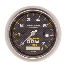 AutoMeter - Autometer Marine Carbon Fiber Ultra-Lite 3-3/8in 7K RPM w/Hourmeter Tachometer Gauge - Demon Performance