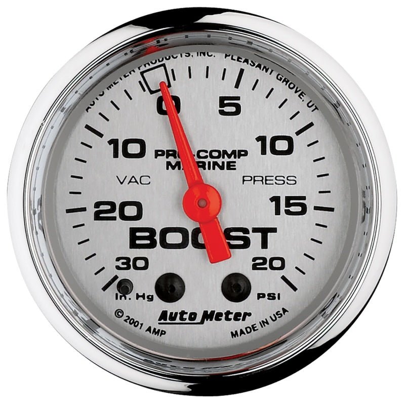AutoMeter - Autometer Marine Chrome Ultra-Lite 2-1/16in 0-30 HG / 0-20 PSI Vacuum / Boost Gauge - Demon Performance