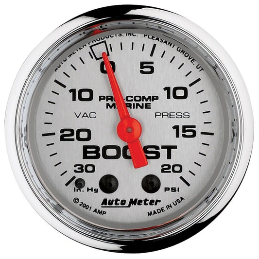 AutoMeter - Autometer Marine Chrome Ultra-Lite 2-1/16in 0-30 HG / 0-20 PSI Vacuum / Boost Gauge - Demon Performance