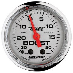 AutoMeter - Autometer Marine Chrome Ultra-Lite 2-1/16in 0-30 HG / 0-20 PSI Vacuum / Boost Gauge - Demon Performance