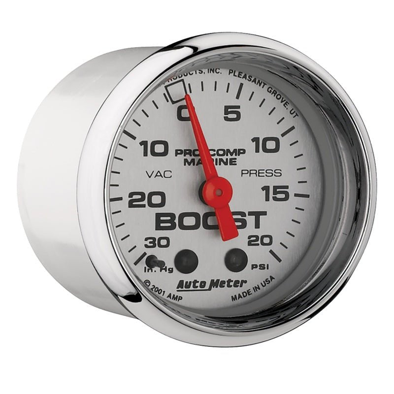 AutoMeter - Autometer Marine Chrome Ultra-Lite 2-1/16in 0-30 HG / 0-20 PSI Vacuum / Boost Gauge - Demon Performance
