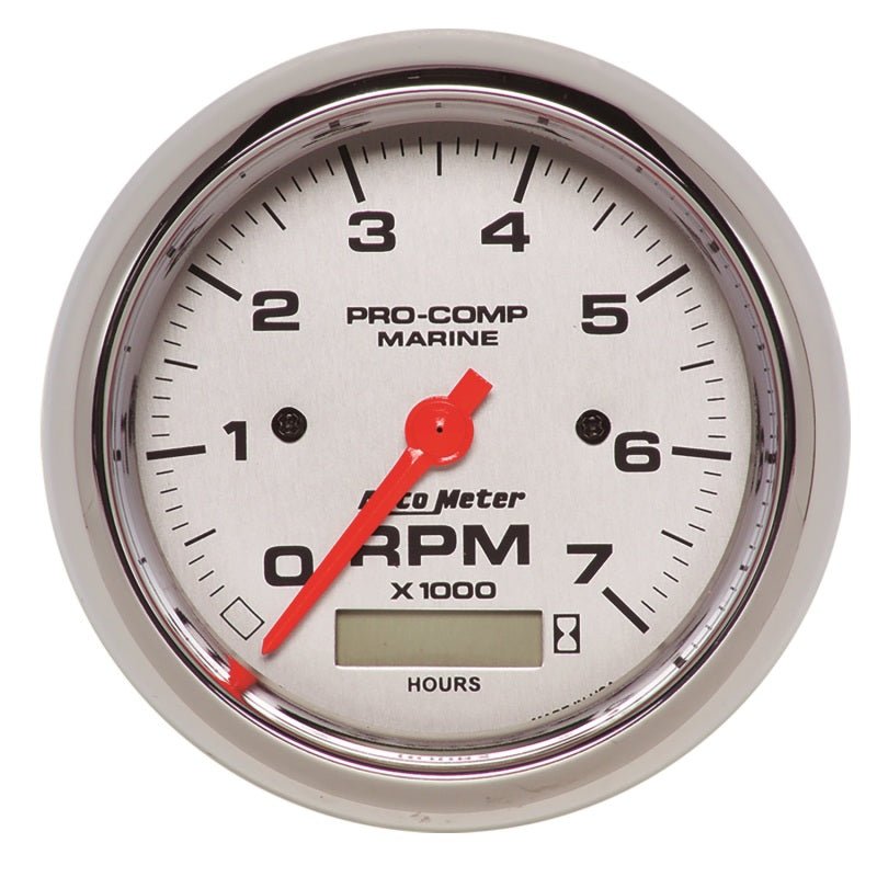 AutoMeter - Autometer Marine Chrome Ultra-Lite 3-3/8in 7K RPM w/Hourmeter Tachometer Gauge - Demon Performance