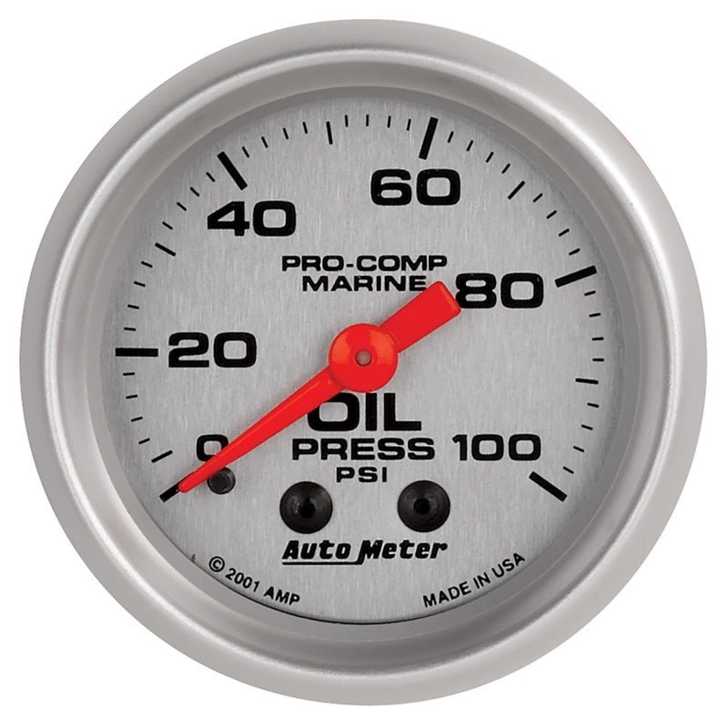 AutoMeter - Autometer Marine Silver Oil Pressure 2 1/16in 100 psi Mechanical Gauge - Demon Performance