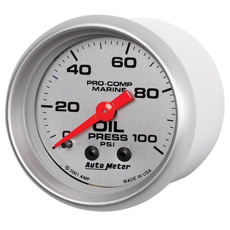 AutoMeter - Autometer Marine Silver Oil Pressure 2 1/16in 100 psi Mechanical Gauge - Demon Performance