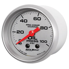 AutoMeter - Autometer Marine Silver Oil Pressure 2 1/16in 100 psi Mechanical Gauge - Demon Performance