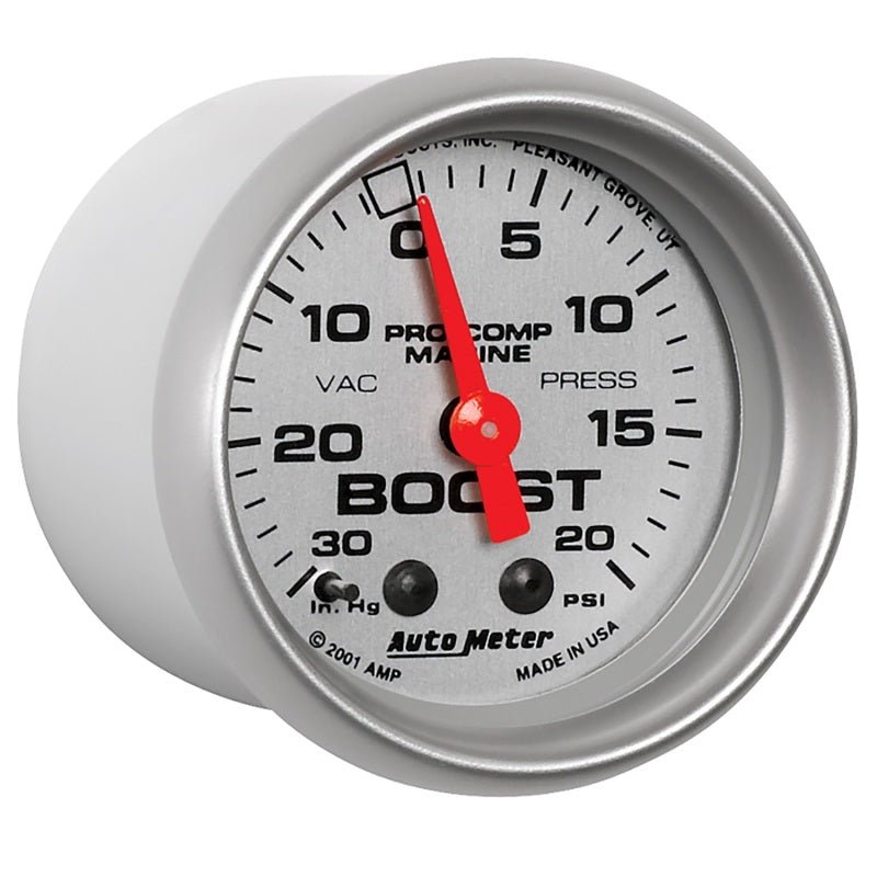 AutoMeter - Autometer Marine Silver Ultra-Lite 2-1/16in 0-30 HG / 0-20 PSI Vacuum / Boost Gauge - Demon Performance