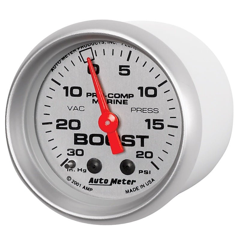 AutoMeter - Autometer Marine Silver Ultra-Lite 2-1/16in 0-30 HG / 0-20 PSI Vacuum / Boost Gauge - Demon Performance