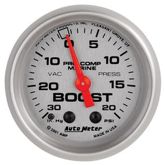 AutoMeter - Autometer Marine Silver Ultra-Lite 2-1/16in 0-30 HG / 0-20 PSI Vacuum / Boost Gauge - Demon Performance