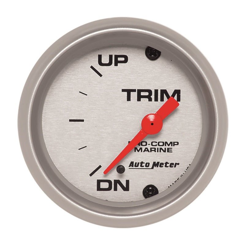 AutoMeter - Autometer Marine Silver Ultra-Lite 2-1/16in 0 Down 90 Up Electric Trim Level Gauge - Demon Performance