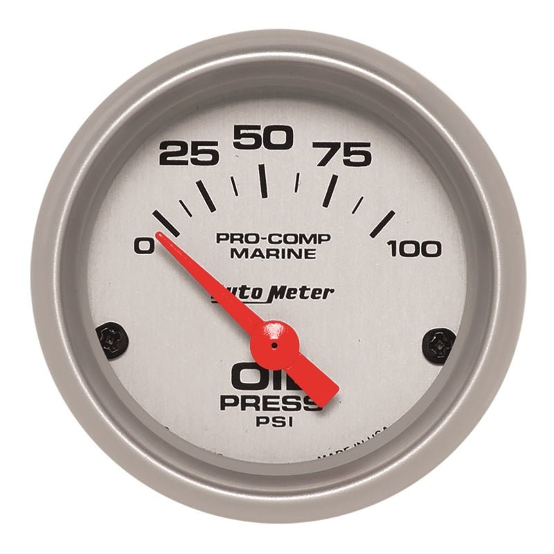 AutoMeter - Autometer Marine Silver Ultra-Lite 2-1/16in 100PSI Electric Oil Pressure Gauge - Demon Performance