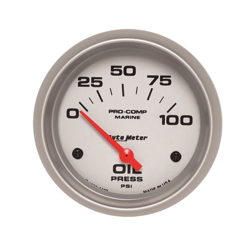 AutoMeter - Autometer Marine Silver Ultra-Lite 2-5/8in 100PSI Electric Oil Pressure Gauge - Demon Performance