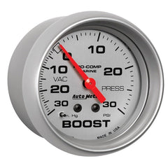 AutoMeter - AutoMeter Marine Vac/Boost Gauge 2 5/8in 30INHG 30PSI Mechanical- Silver - Demon Performance