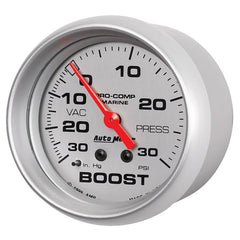 AutoMeter - AutoMeter Marine Vac/Boost Gauge 2 5/8in 30INHG 30PSI Mechanical- Silver - Demon Performance