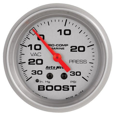 AutoMeter - AutoMeter Marine Vac/Boost Gauge 2 5/8in 30INHG 30PSI Mechanical- Silver - Demon Performance