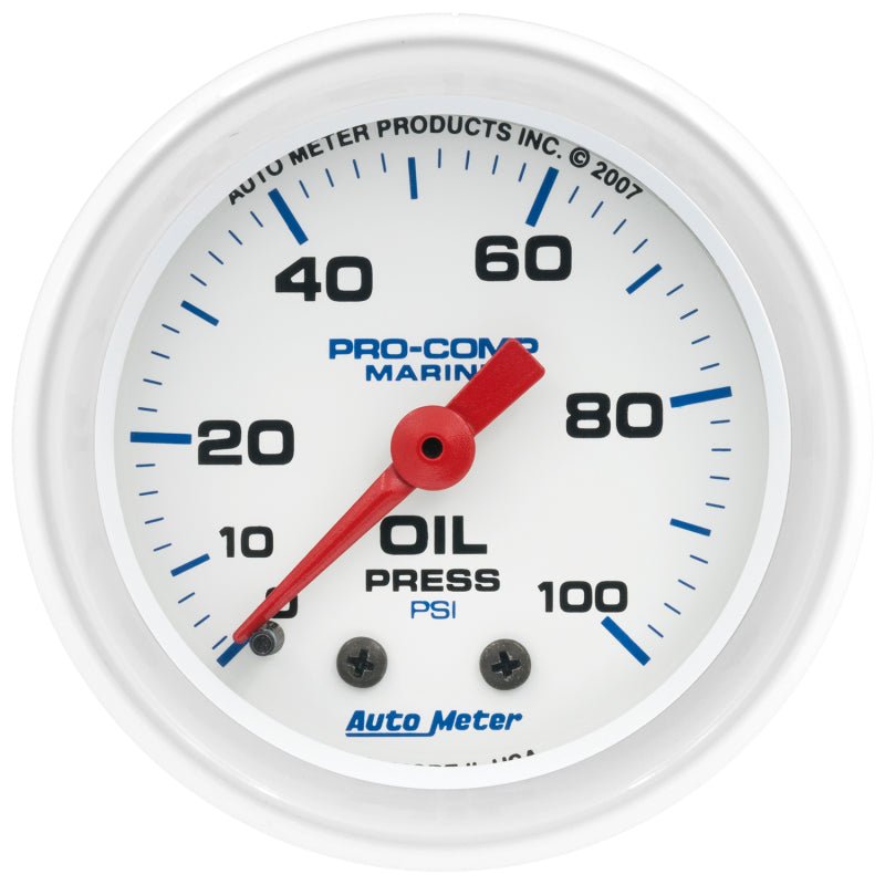 AutoMeter - Autometer Marine White 2 1/16in 100 psi Mechanical Oil Pressure Gauge - Demon Performance