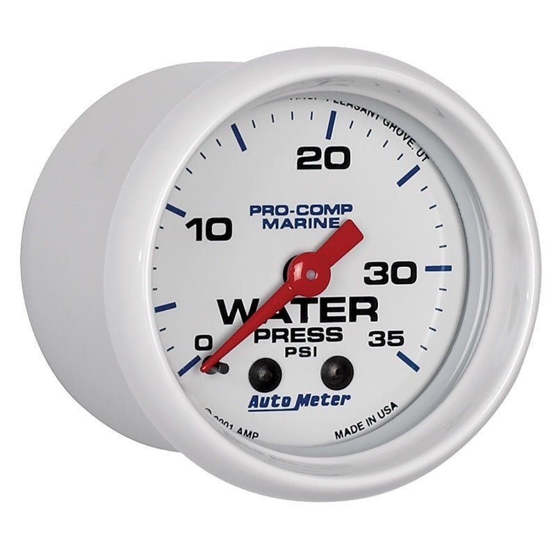 AutoMeter - Autometer Marine White 2-1/16in 35 PSI Mechanical Water Pressure Gauge - Demon Performance