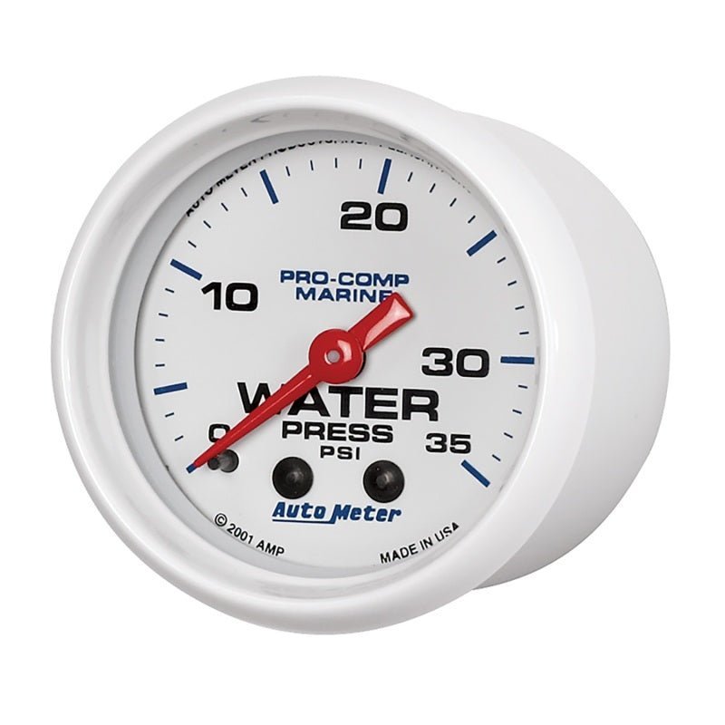 AutoMeter - Autometer Marine White 2-1/16in 35 PSI Mechanical Water Pressure Gauge - Demon Performance